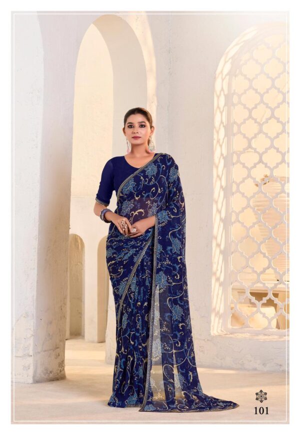 SAREE WITH FANCY PRINT AND FANCY LESS BRODAR WITH FANCYPRINT RUNNING BLOUSE