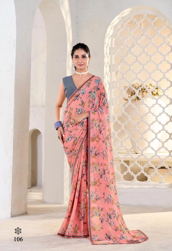 SAREE WITH FANCY PRINT AND FANCY LESS BRODAR WITH FANCYPRINT RUNNING BLOUSE